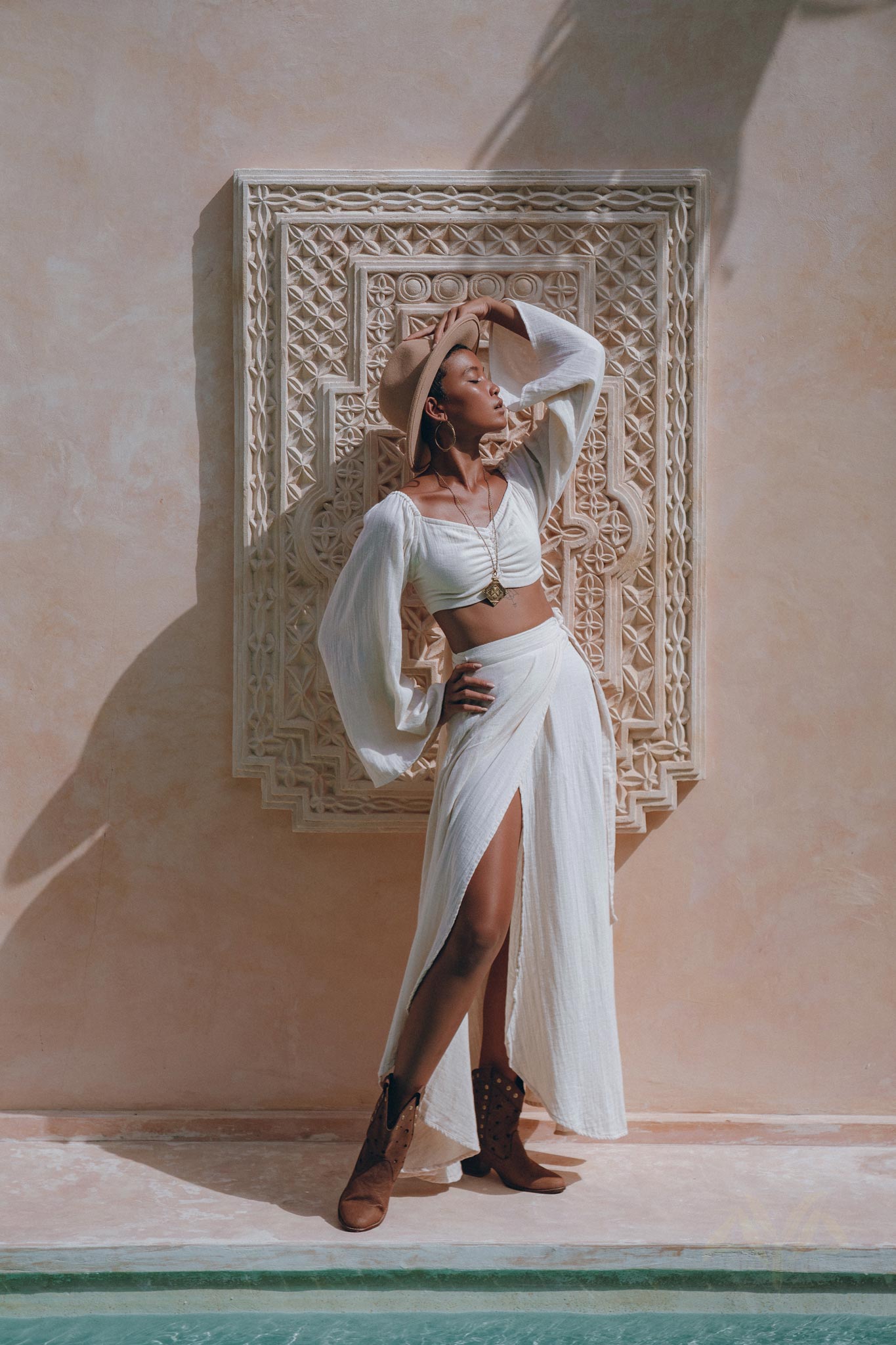 Boho Top and Skirt for Women • Off - White Tank Top and Maxi Skirt - AYA SW IDR