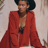 Boho Top • Bohemian Wrap • Organic Top Women • Wide Sleeve Wrap Top - AYA SW IDR