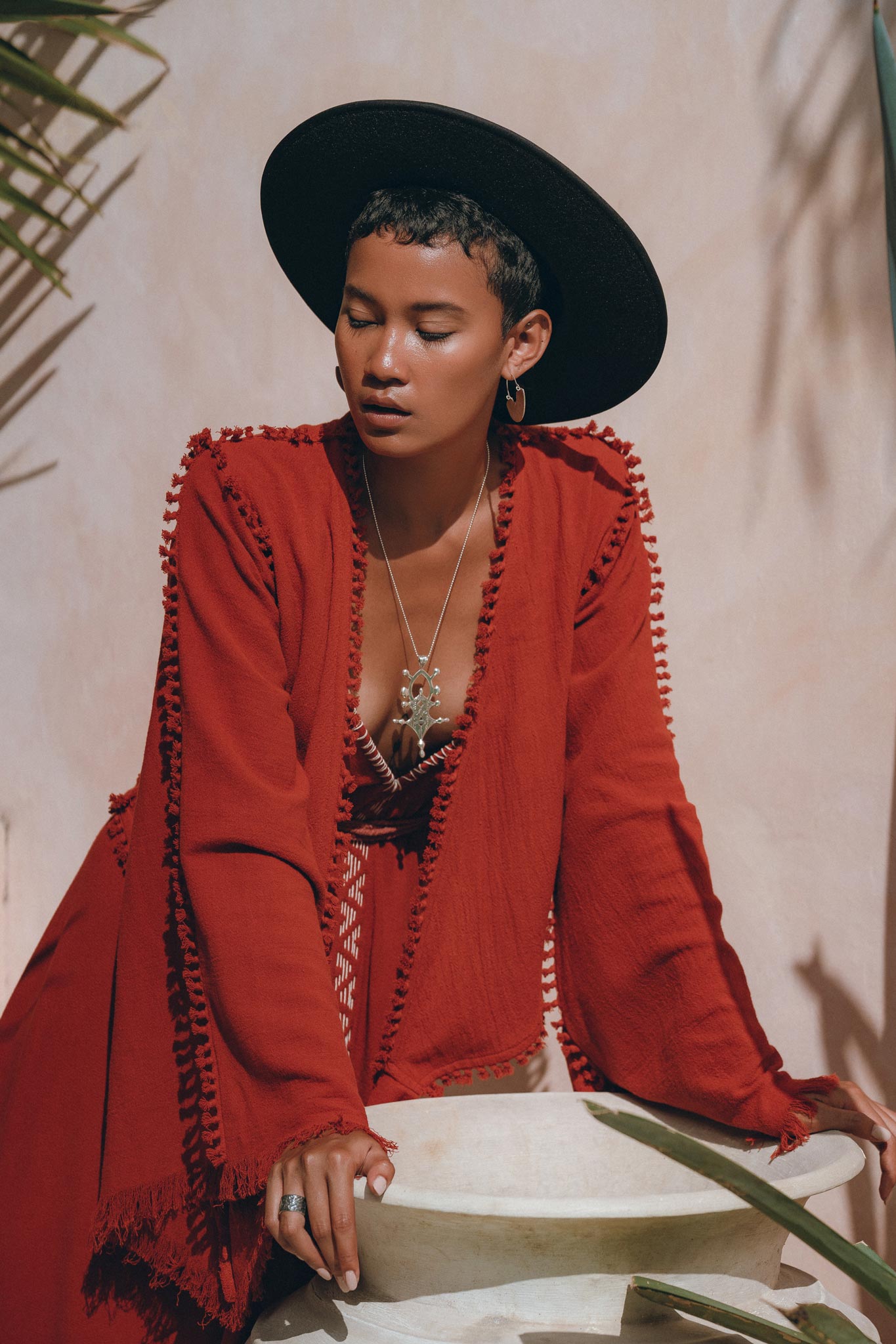Boho Top • Bohemian Wrap • Organic Top Women • Wide Sleeve Wrap Top - AYA SW IDR