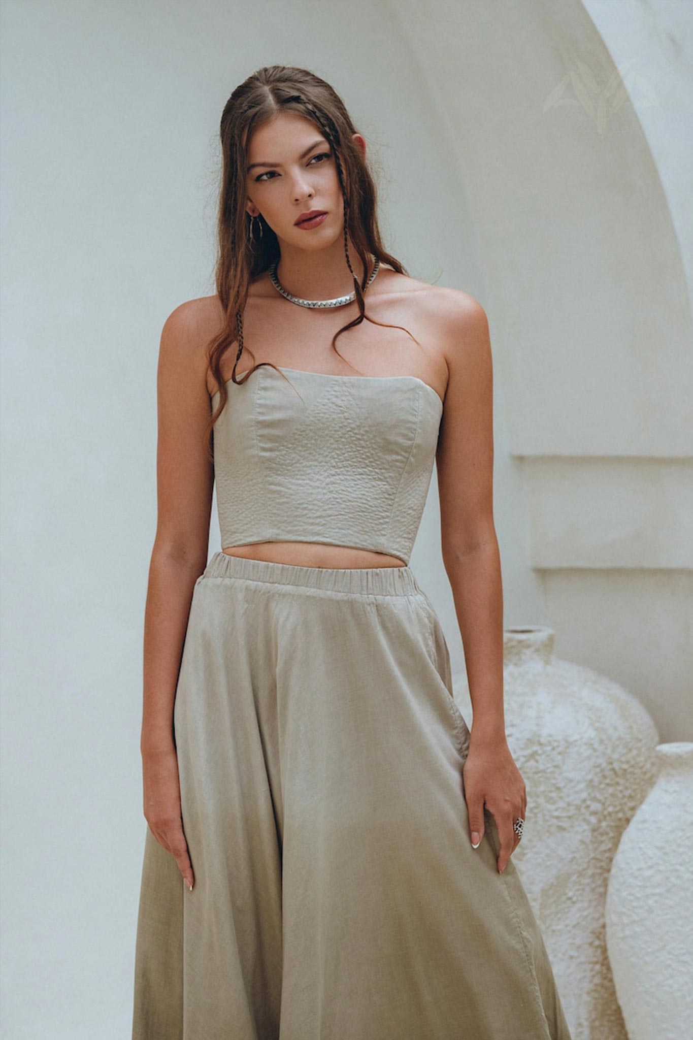 Boho Top Corset and Skirt Women • Sage Green Summer Crop Top Skirt - AYA SW IDR
