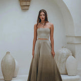 Boho Top Corset and Skirt Women • Sage Green Summer Crop Top Skirt - AYA SW IDR