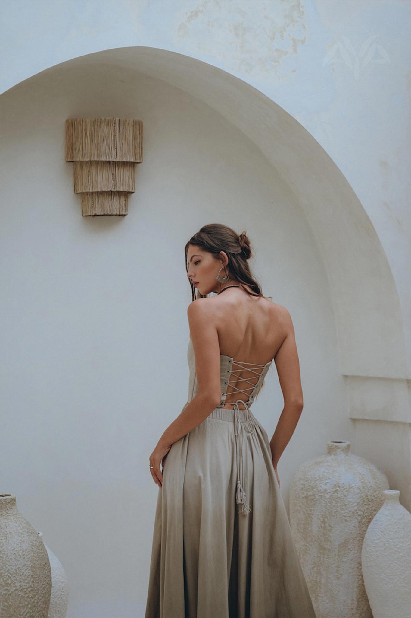 Boho Top Corset and Skirt Women • Sage Green Summer Crop Top Skirt - AYA SW IDR