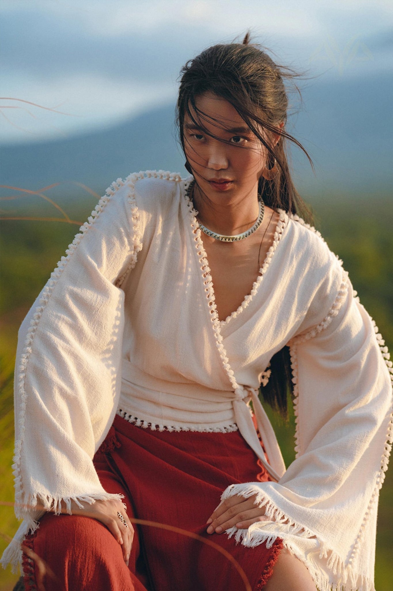 Boho Wrap Top • Organic Wide Sleeve Blouse • Bridal Goddess Top - AYA SW IDR