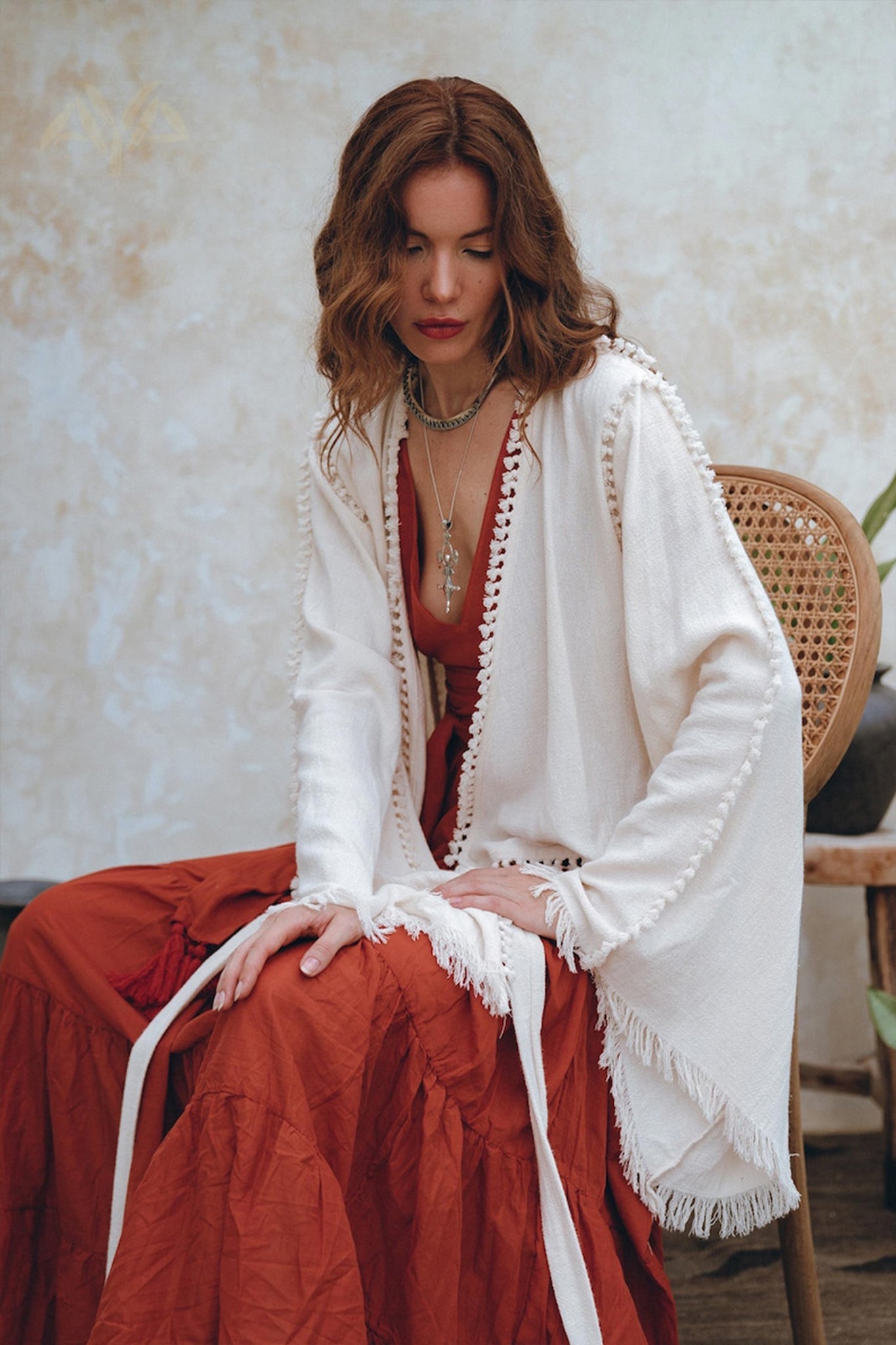 Boho Wrap Top • Organic Wide Sleeve Blouse • Bridal Goddess Top - AYA SW IDR