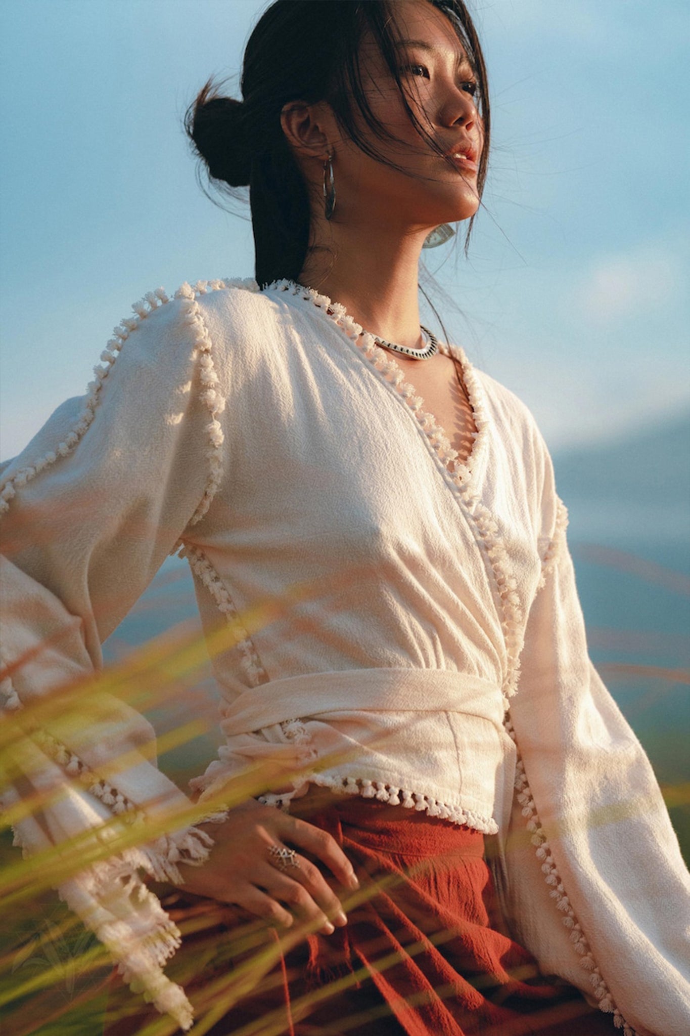 Boho Wrap Top • Organic Wide Sleeve Blouse • Bridal Goddess Top - AYA SW IDR