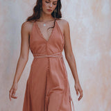 Boho Goddess Dress, Bohemian Dress, Dusty Pink Open Back Dress - AYA Sacred Wear