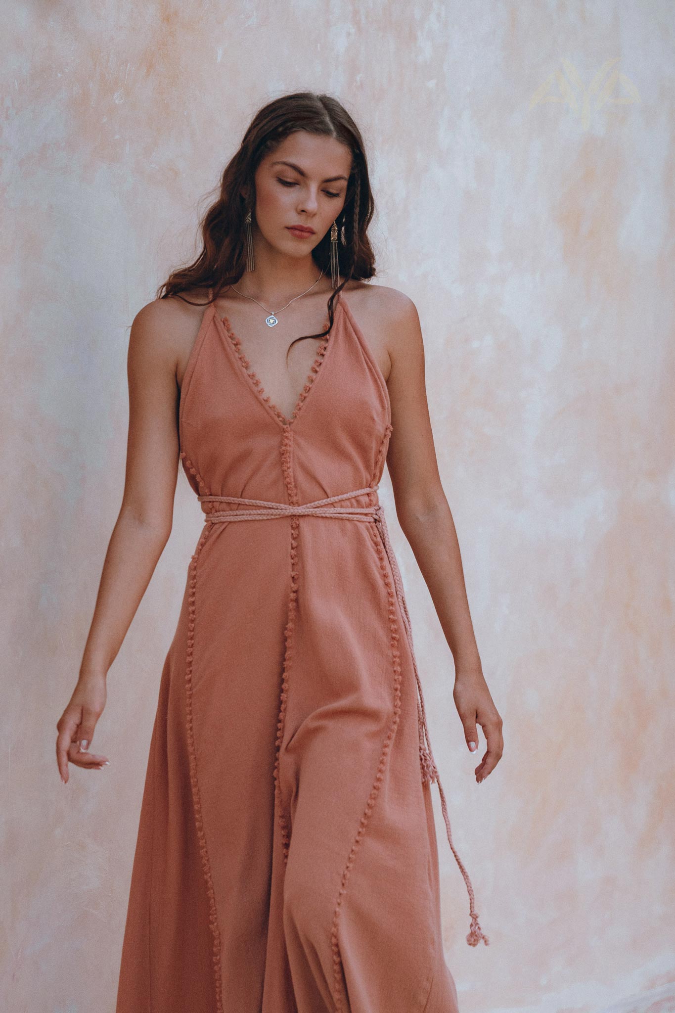 Boho Goddess Dress, Bohemian Dress, Dusty Pink Open Back Dress - AYA Sacred Wear