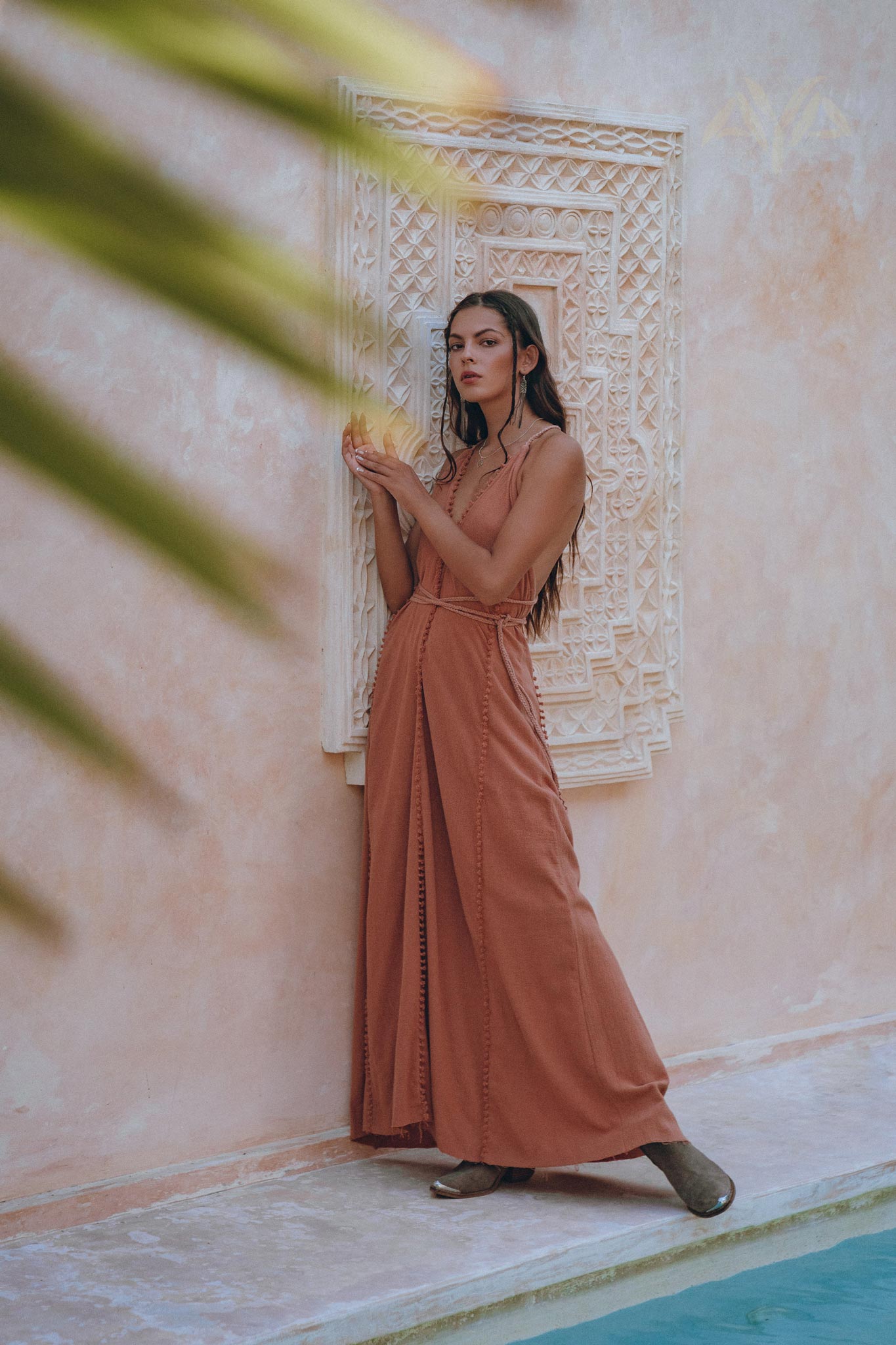 Boho Goddess Dress, Bohemian Dress, Dusty Pink Open Back Dress - AYA Sacred Wear