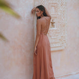 Boho Goddess Dress, Bohemian Dress, Dusty Pink Open Back Dress - AYA Sacred Wear