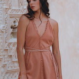 Boho Goddess Dress, Bohemian Dress, Dusty Pink Open Back Dress - AYA Sacred Wear