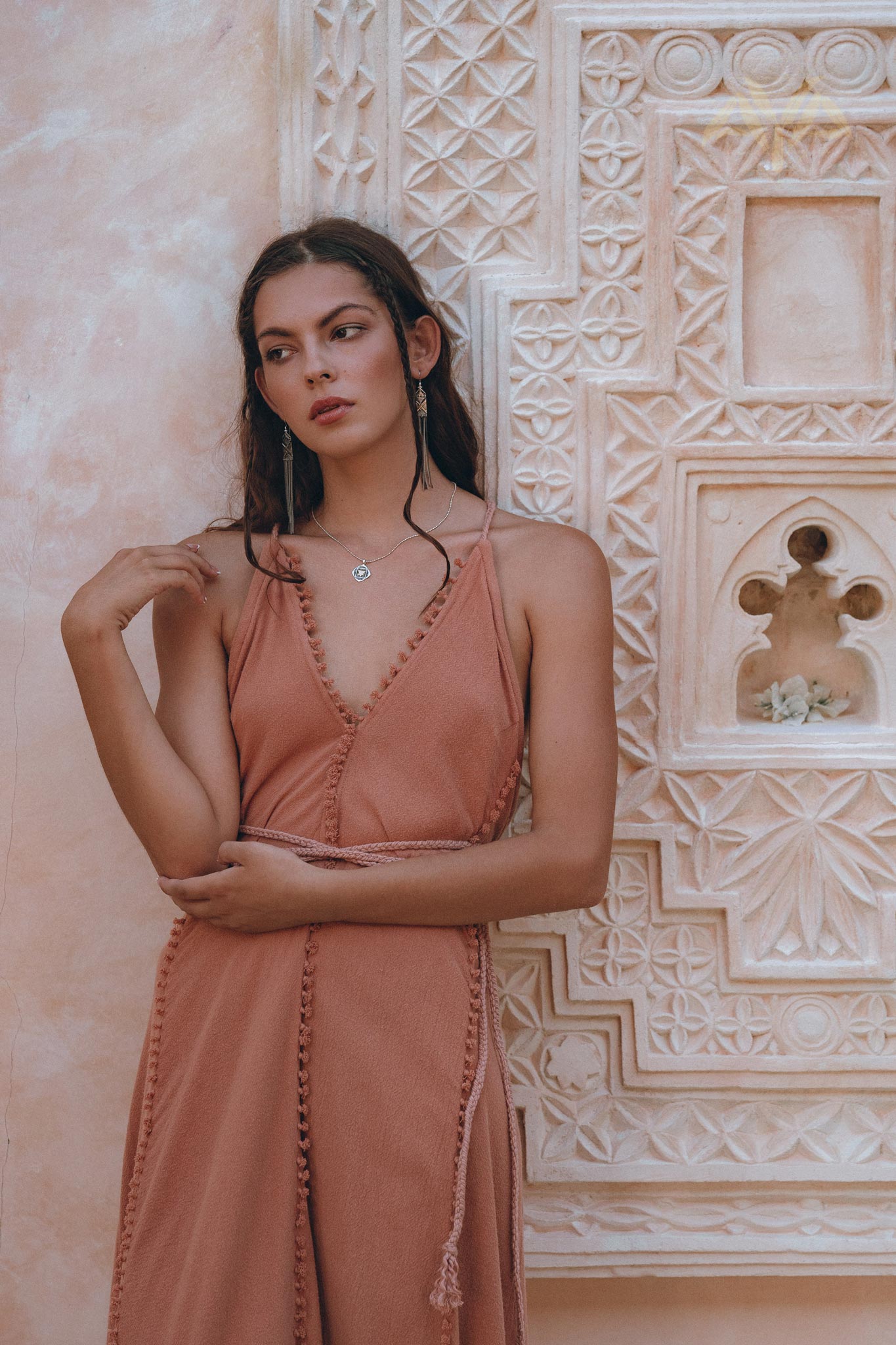 Boho Goddess Dress, Bohemian Dress, Dusty Pink Open Back Dress - AYA Sacred Wear