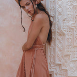Boho Goddess Dress, Bohemian Dress, Dusty Pink Open Back Dress - AYA Sacred Wear
