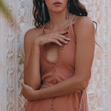 Boho Goddess Dress, Bohemian Dress, Dusty Pink Open Back Dress - AYA Sacred Wear