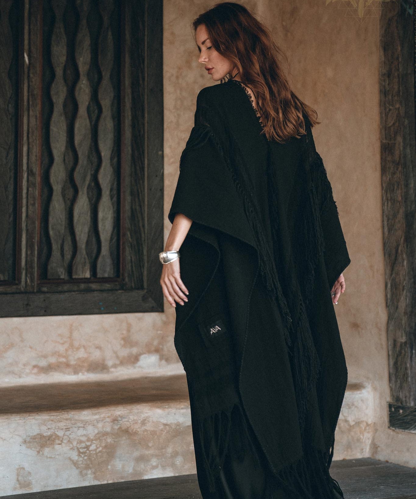 Black Boho Poncho, Long Poncho Robe Cardigan, Bridal Cover Up Cardigan - AYA Sacred Wear