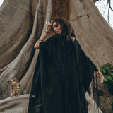 Black Boho Poncho, Long Poncho Robe Cardigan, Bridal Cover Up Cardigan - AYA Sacred Wear