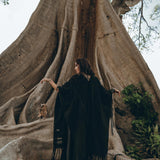 Black Boho Poncho, Long Poncho Robe Cardigan, Bridal Cover Up Cardigan - AYA Sacred Wear