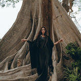 Black Boho Poncho, Long Poncho Robe Cardigan, Bridal Cover Up Cardigan - AYA Sacred Wear