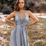 NEW! Sky Blue Tassel Dress • Organic Raw Cotton Bridesmaid Dress - AYA Sacred Wear