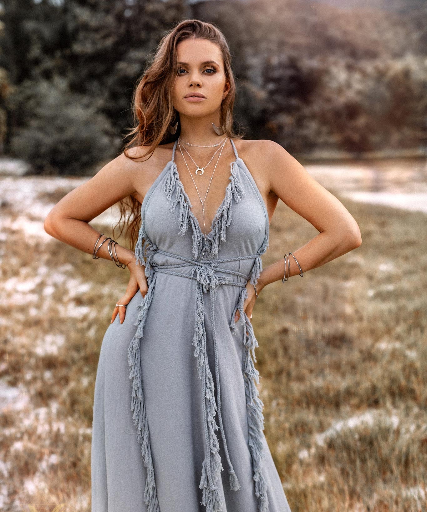 NEW! Sky Blue Tassel Dress • Organic Raw Cotton Bridesmaid Dress - AYA Sacred Wear