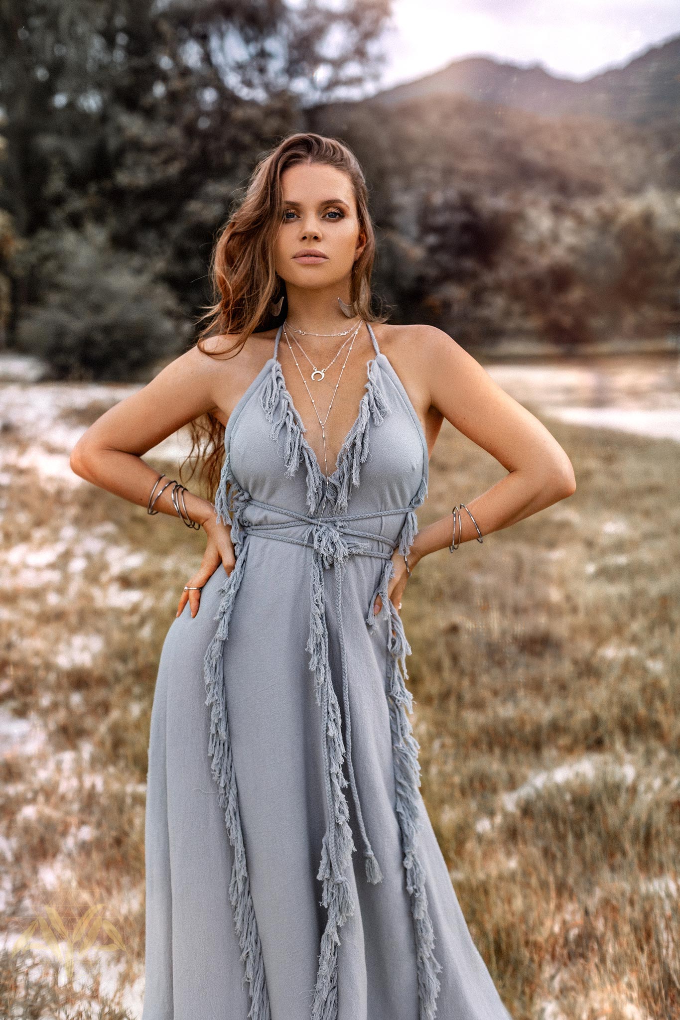 NEW! Sky Blue Tassel Dress • Organic Raw Cotton Bridesmaid Dress - AYA Sacred Wear