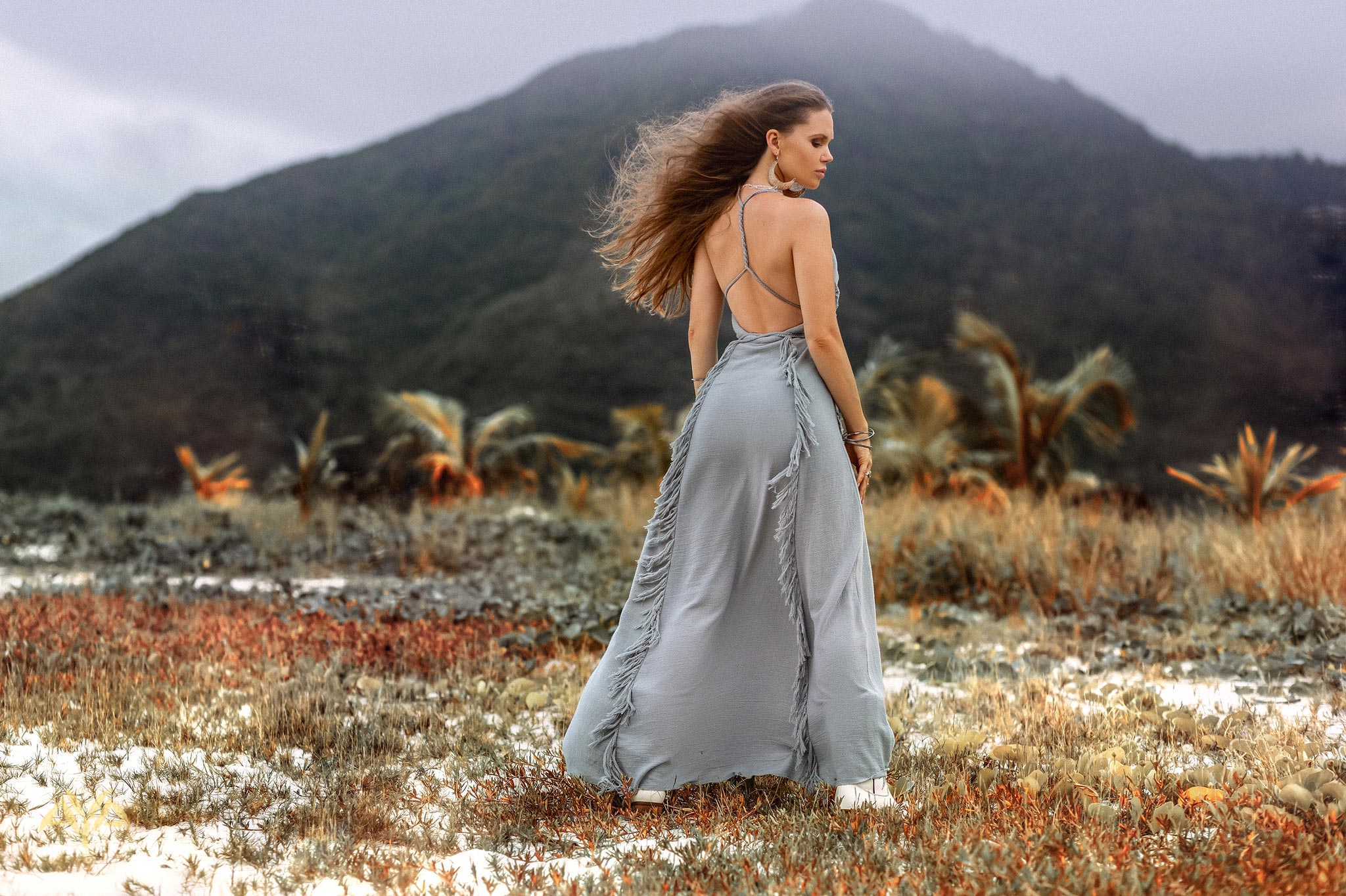 NEW! Sky Blue Tassel Dress • Organic Raw Cotton Bridesmaid Dress - AYA Sacred Wear