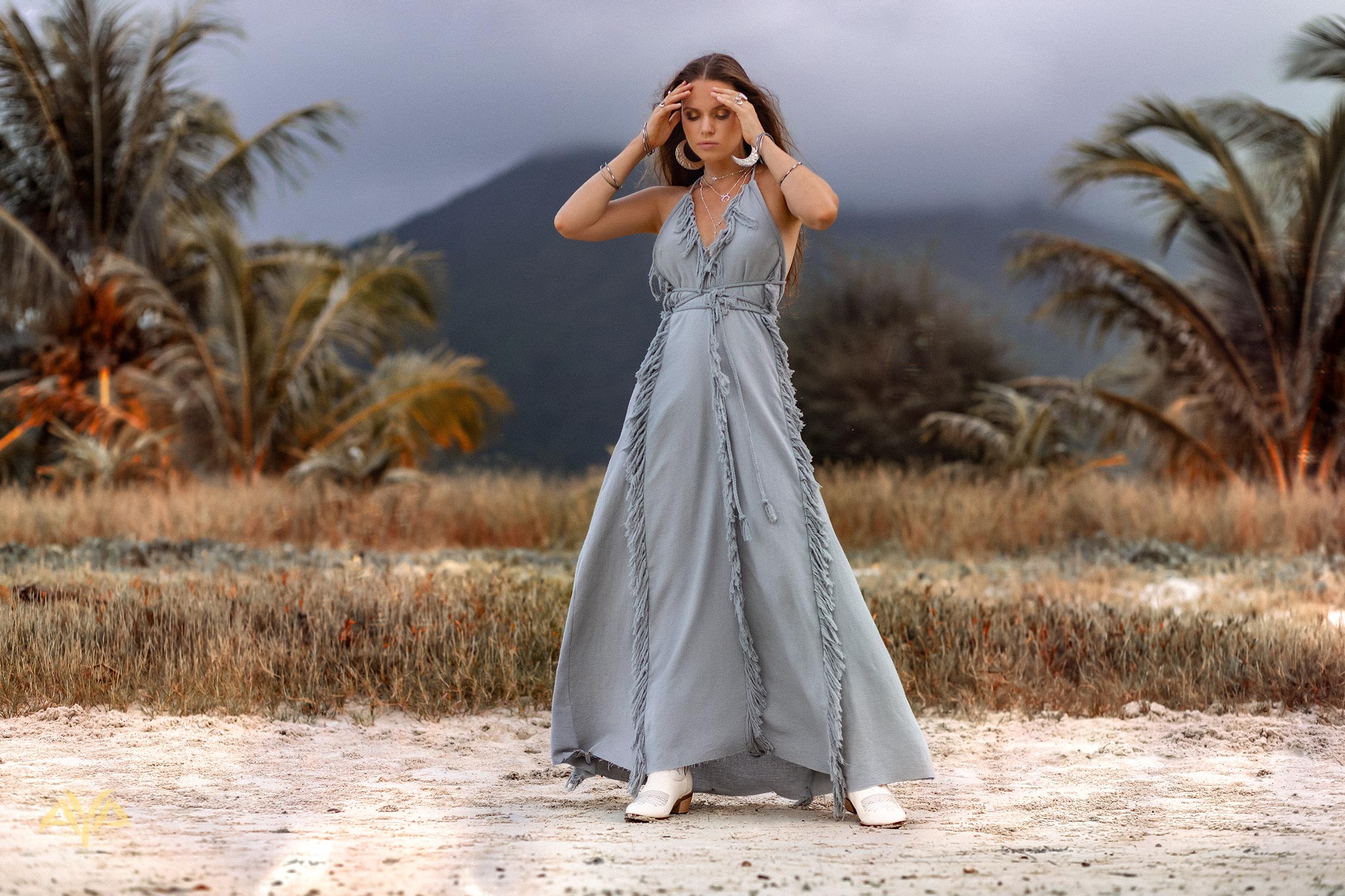 NEW! Sky Blue Tassel Dress • Organic Raw Cotton Bridesmaid Dress - AYA Sacred Wear