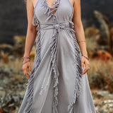 NEW! Sky Blue Tassel Dress • Organic Raw Cotton Bridesmaid Dress - AYA Sacred Wear