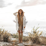 Warm Boho Hoody Cardigan for Women • Off-White Belted Wrap Cardigan by AYA Sacred Wear