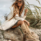 Warm Boho Hoody Cardigan for Women • Off-White Belted Wrap Cardigan by AYA Sacred Wear