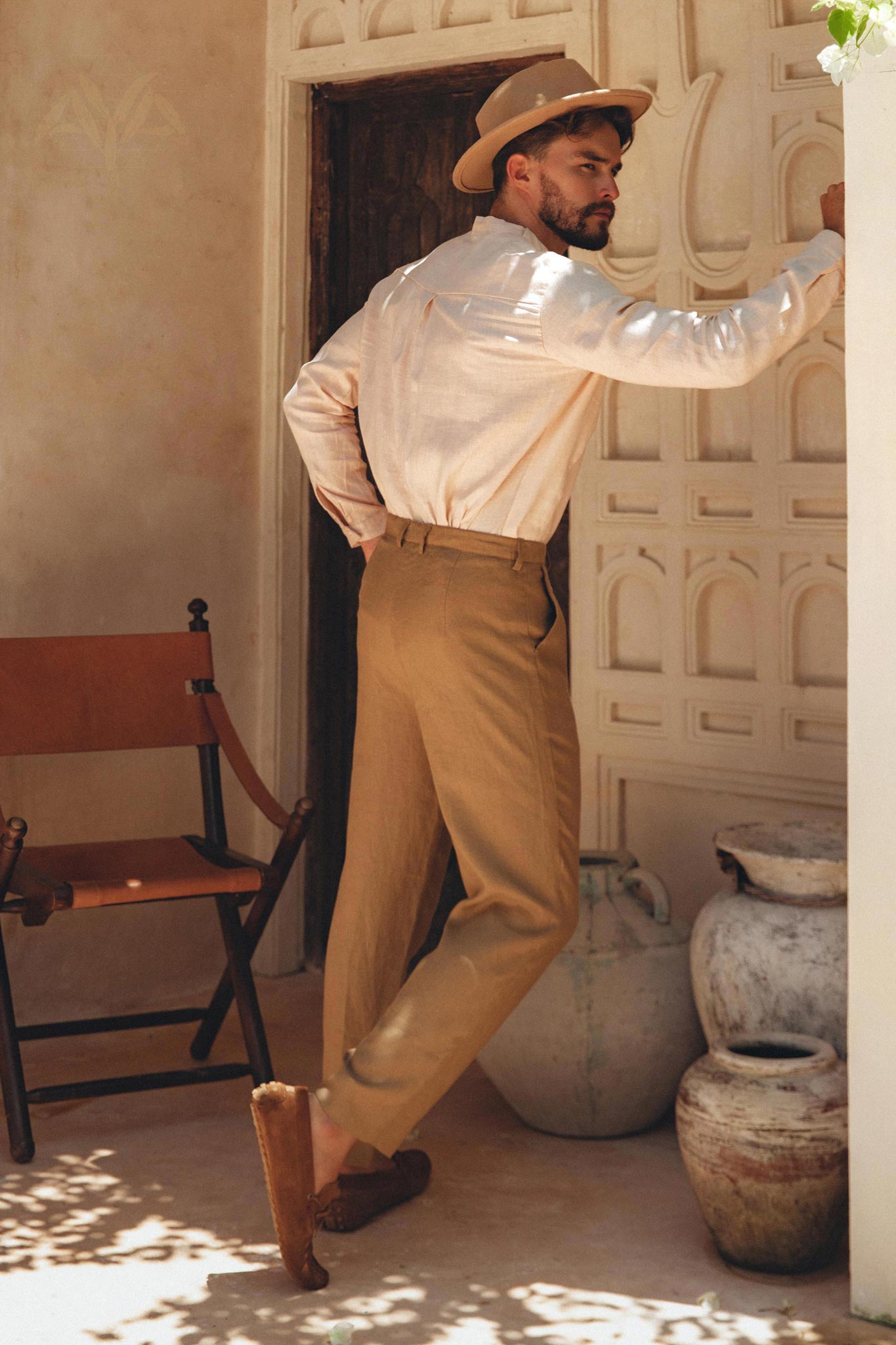 Brown Classic Linen Pants for Men - AYA SW IDR
