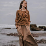 Brown Light Cotton "Dragonfly" Boho Blouse - AYA SW IDR
