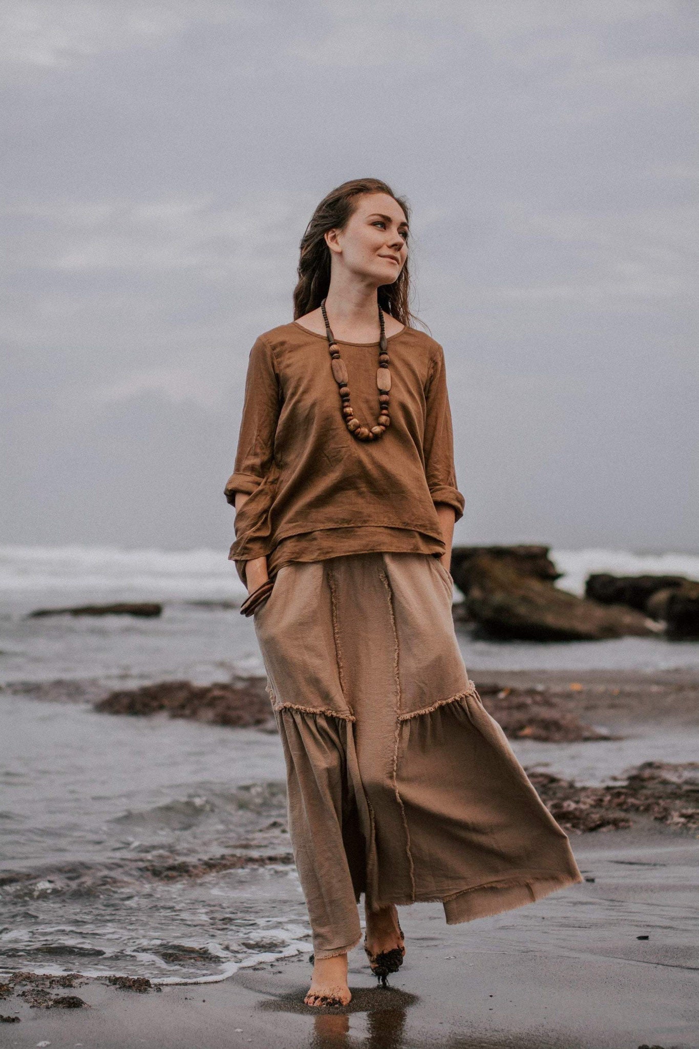 Brown Light Cotton "Dragonfly" Boho Blouse - AYA SW IDR