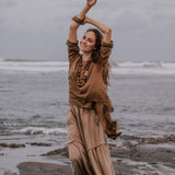 Brown Light Cotton "Dragonfly" Boho Blouse - AYA SW IDR