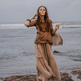 Brown Light Cotton "Dragonfly" Boho Blouse - AYA SW IDR