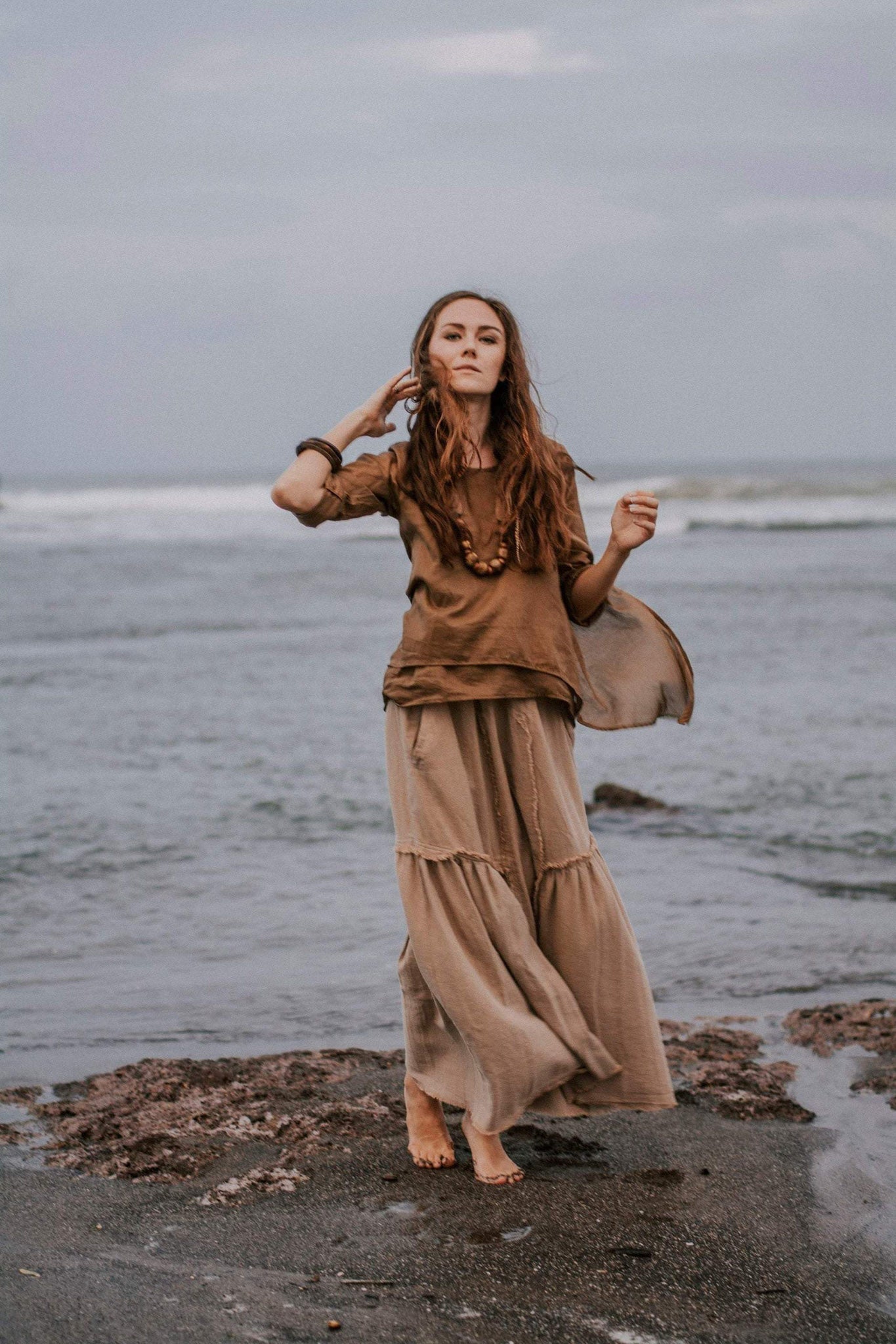 Brown Light Cotton "Dragonfly" Boho Blouse - AYA SW IDR