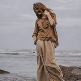 Brown Light Cotton "Dragonfly" Boho Blouse - AYA SW IDR