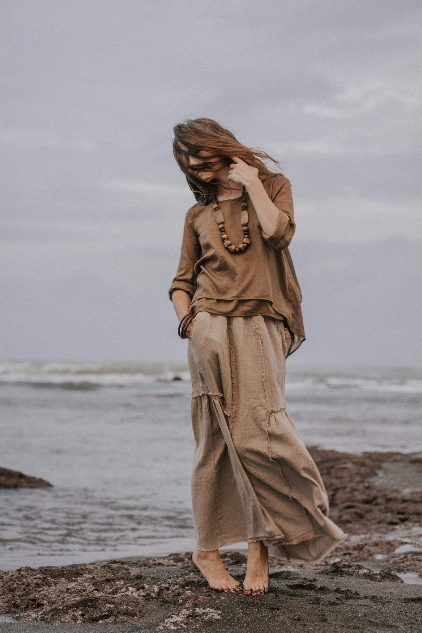 Brown Light Cotton "Dragonfly" Boho Blouse - AYA SW IDR