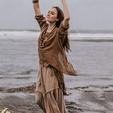 Brown Light Cotton "Dragonfly" Boho Blouse - AYA SW IDR
