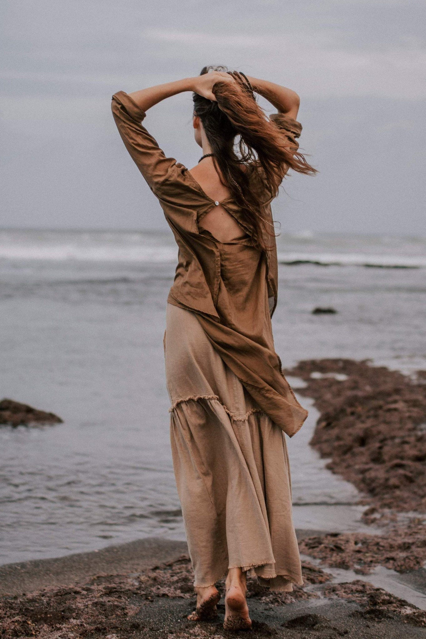 Brown Light Cotton "Dragonfly" Boho Blouse - AYA SW IDR