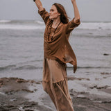 Brown Light Cotton "Dragonfly" Boho Blouse - AYA SW IDR