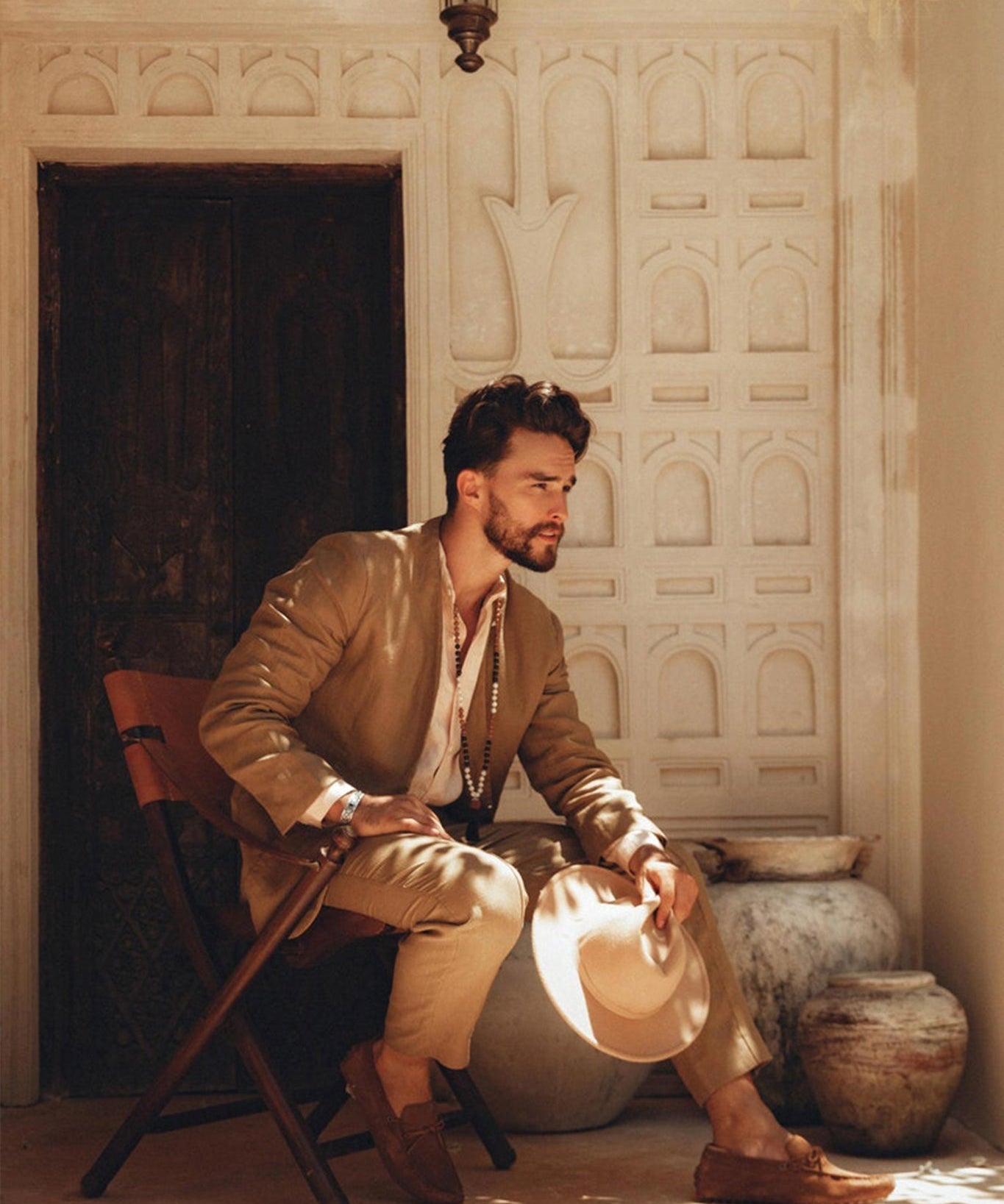 Brown Linen Blazer Jacket for Men - AYA SW IDR
