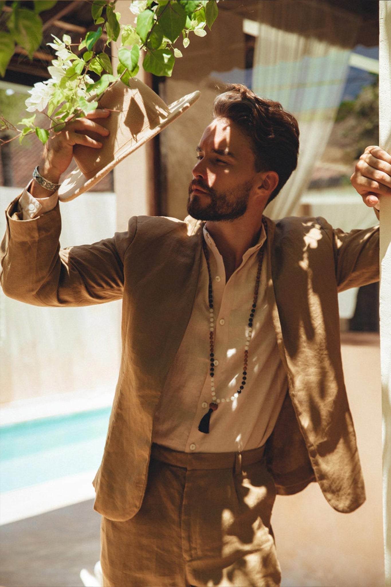 Brown Linen Blazer Jacket for Men - AYA SW IDR