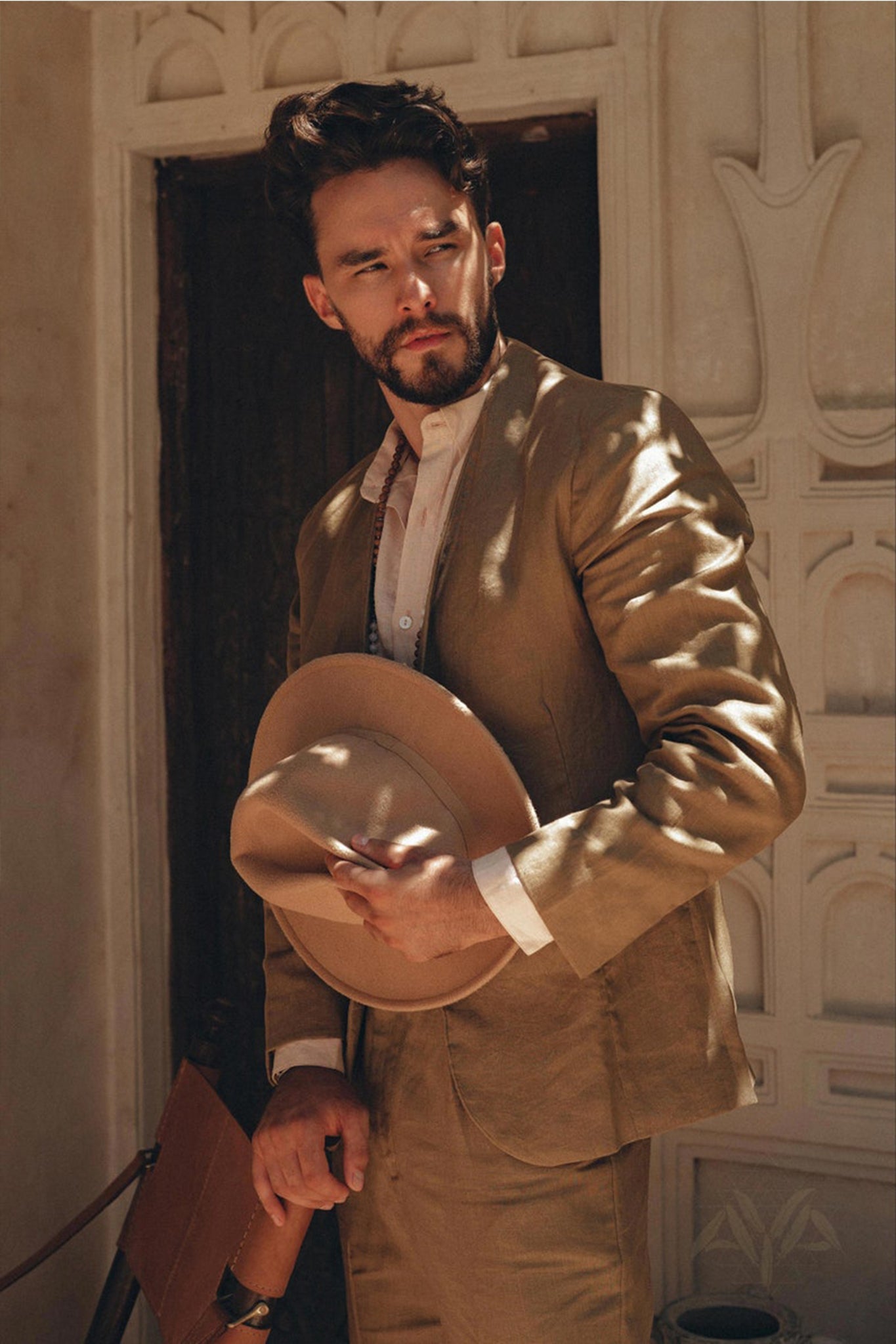 Brown Linen Blazer Jacket for Men - AYA SW IDR
