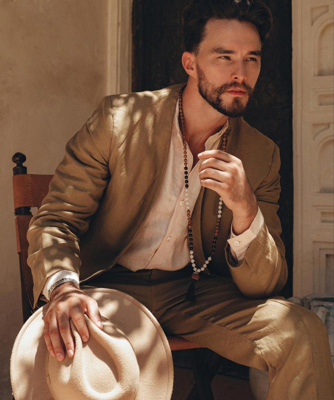 Brown Linen Blazer Jacket for Men - AYA SW IDR