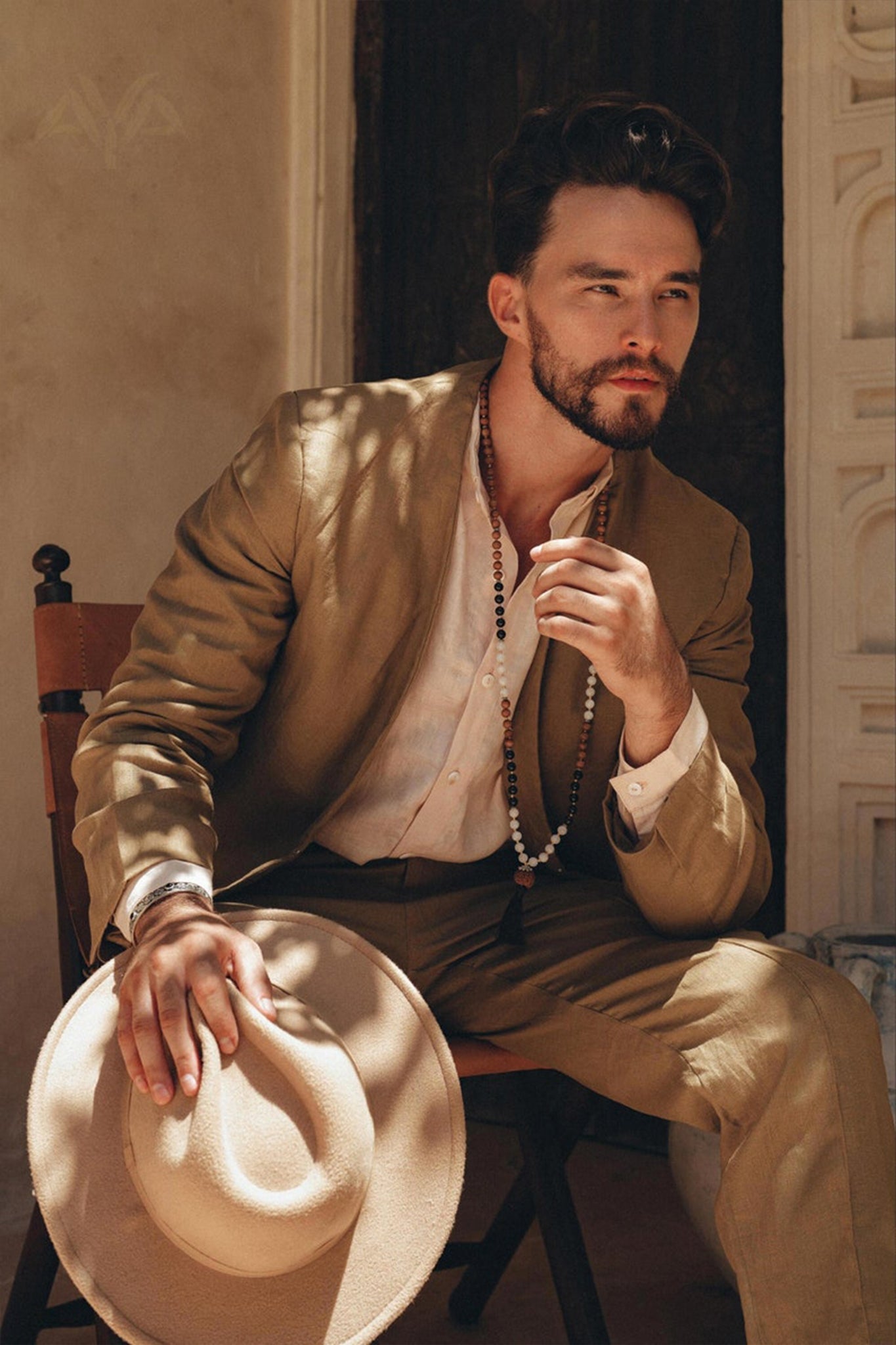 Brown Linen Blazer Jacket for Men - AYA SW IDR