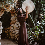 Brown Organic Cotton Boho Dress with Half Sleeves - AYA SW IDR