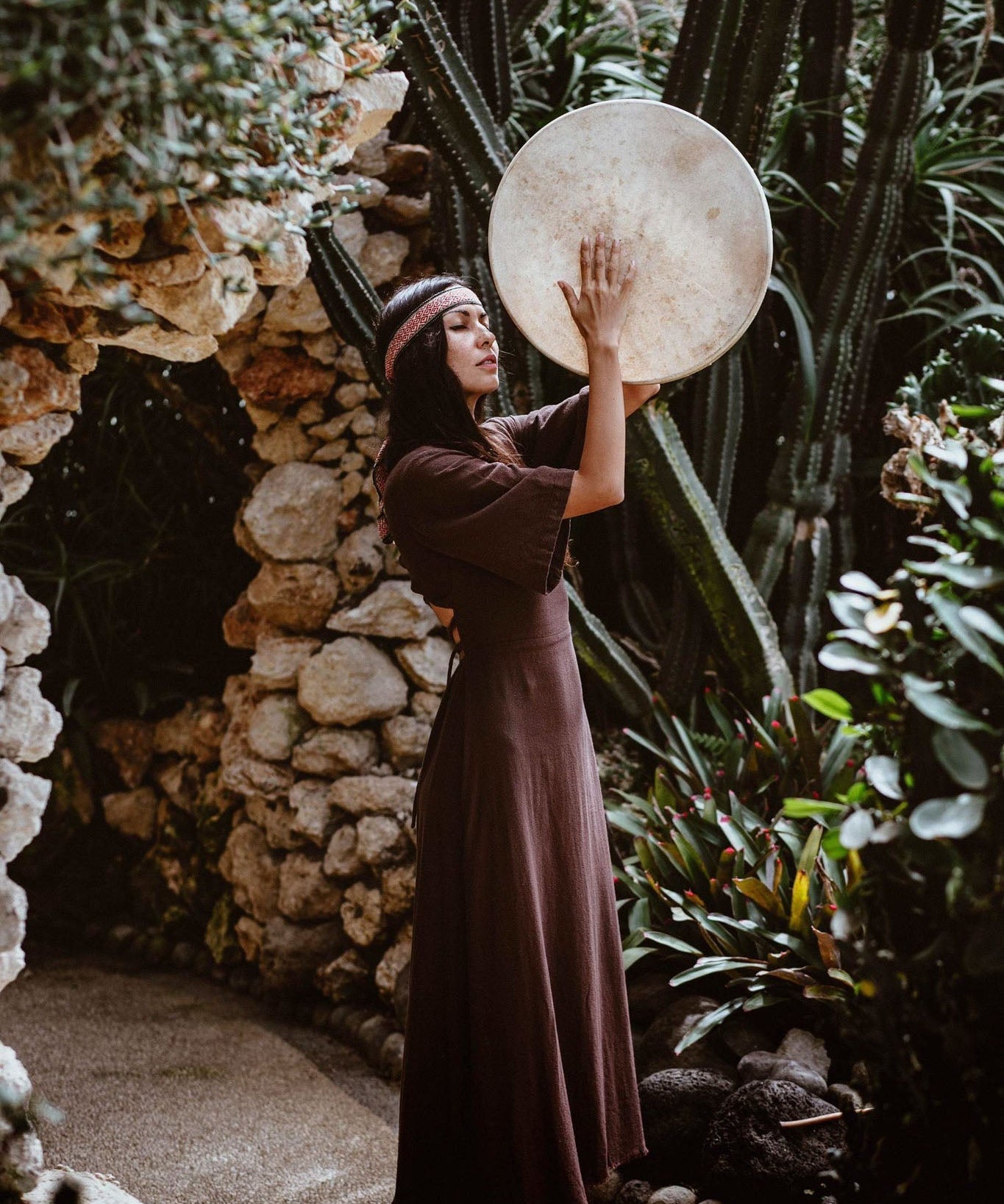 Brown Organic Cotton Boho Dress with Half Sleeves - AYA SW IDR