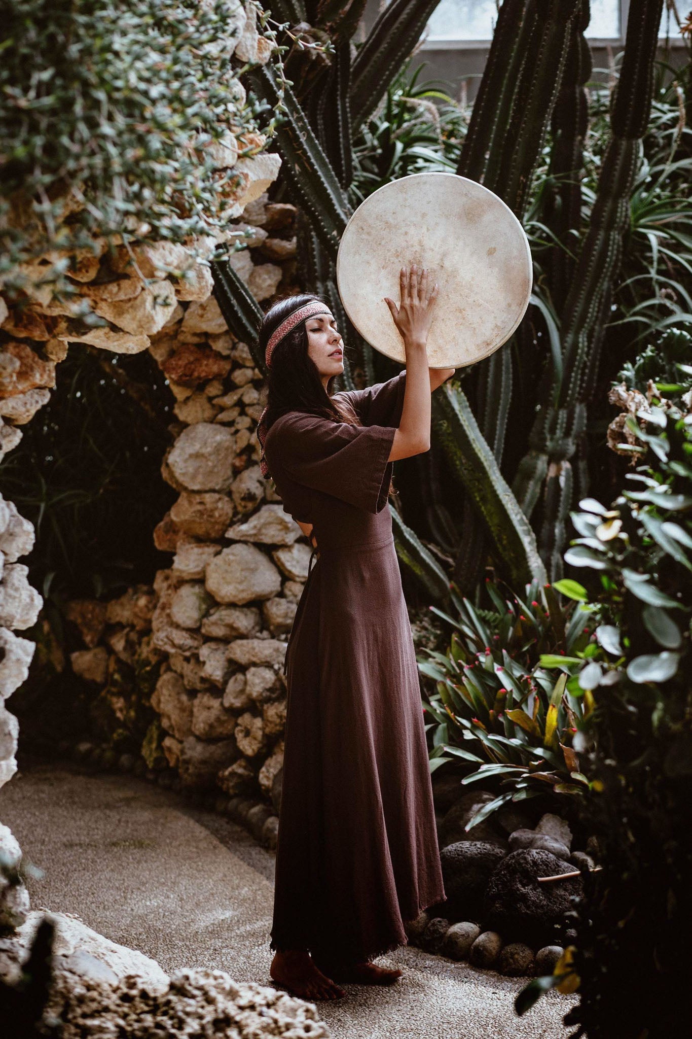 Brown Organic Cotton Boho Dress with Half Sleeves - AYA SW IDR