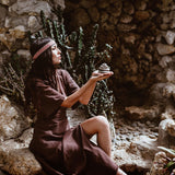 Brown Organic Cotton Boho Dress with Half Sleeves - AYA SW IDR