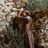 Brown Organic Cotton Boho Dress with Half Sleeves - AYA SW IDR